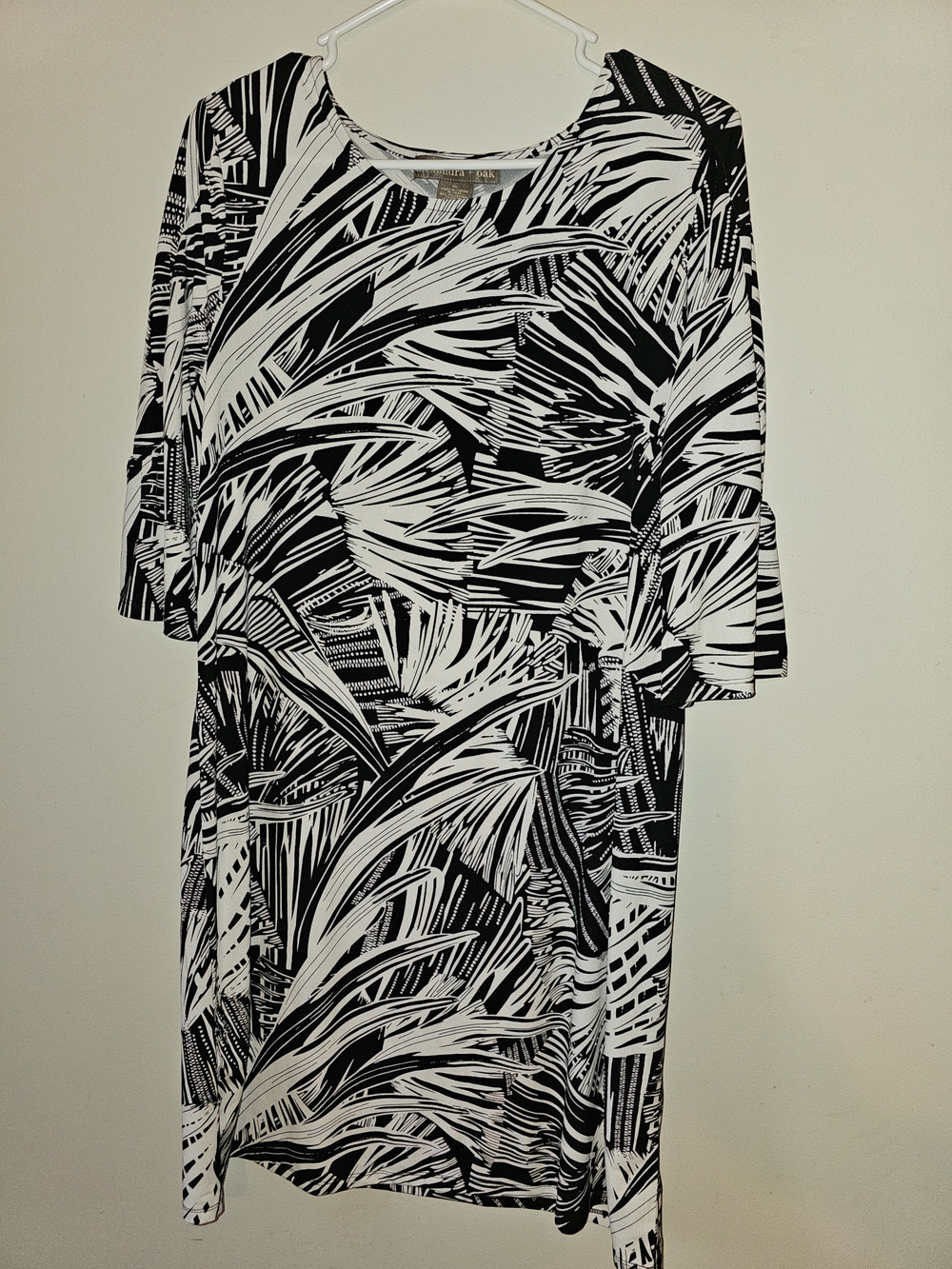 Alexandra + Oak Black White Abstract Palm Print Bell Sleeve Dress XL